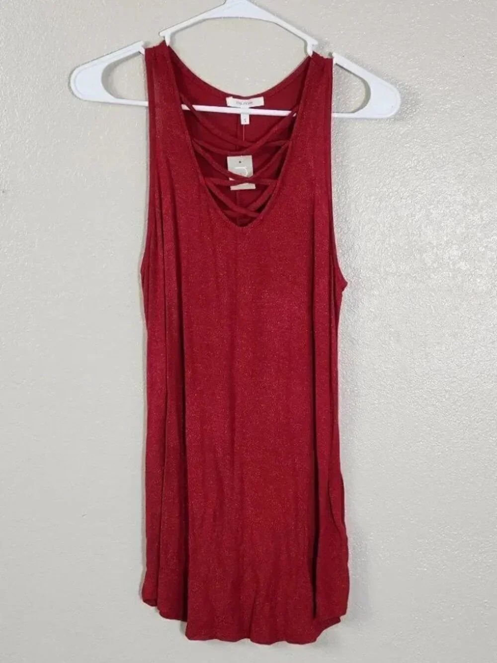 Maurices Red Glitter Metallic Tank Top NWT Size S Criss Cross V Neck Strappy